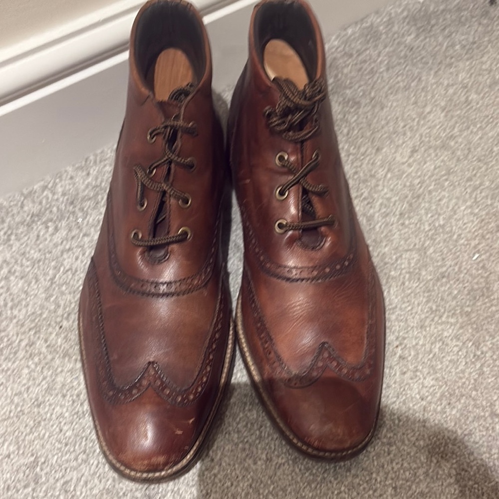 Cole Haan Brown Leather Oxfords with Broguing